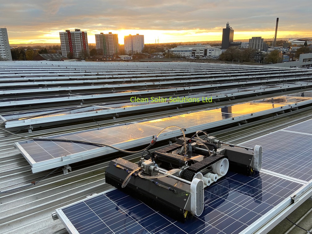 solar panel cleaning robot on solar panels